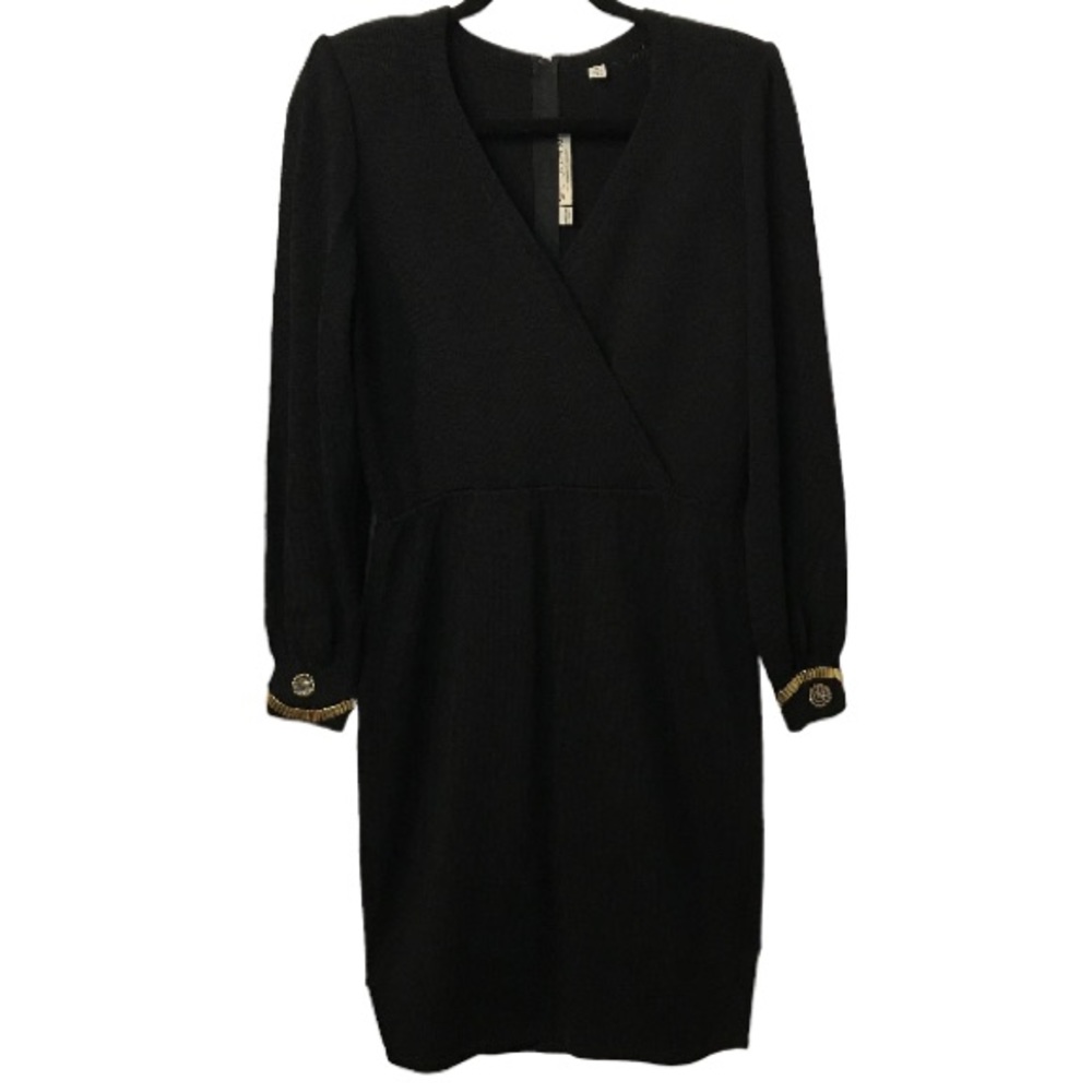 ST.JOHN BY MARIE GRAY FORMAL/EVENING KNIT SWEATER DRESS GOLD DIAMOND DETAIL